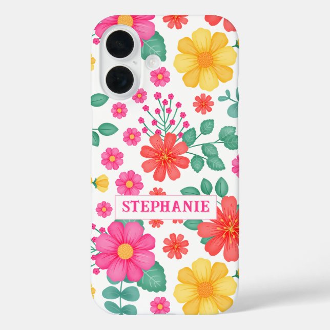 Funda iPhone 16 Cuta floral monogramada personalizada (Reverso )