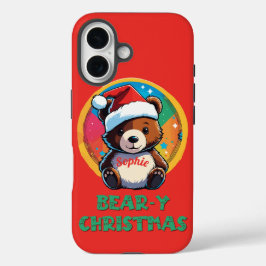Funda iPhone 16 Cute Adorable Kawaii Chibi Oso Navidad