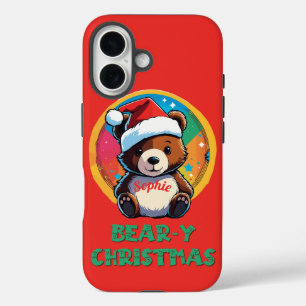Funda iPhone 16 Cute Adorable Kawaii Chibi Oso Navidad