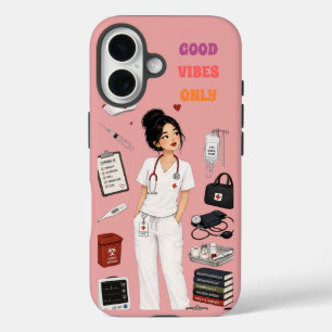 Funda iPhone 16 Cute Bun Enfermera Morena Buenas Vibraciones Sólo