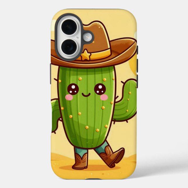 Funda iPhone 16 Cute Cactus con un Gorra de Cowboy (Reverso )