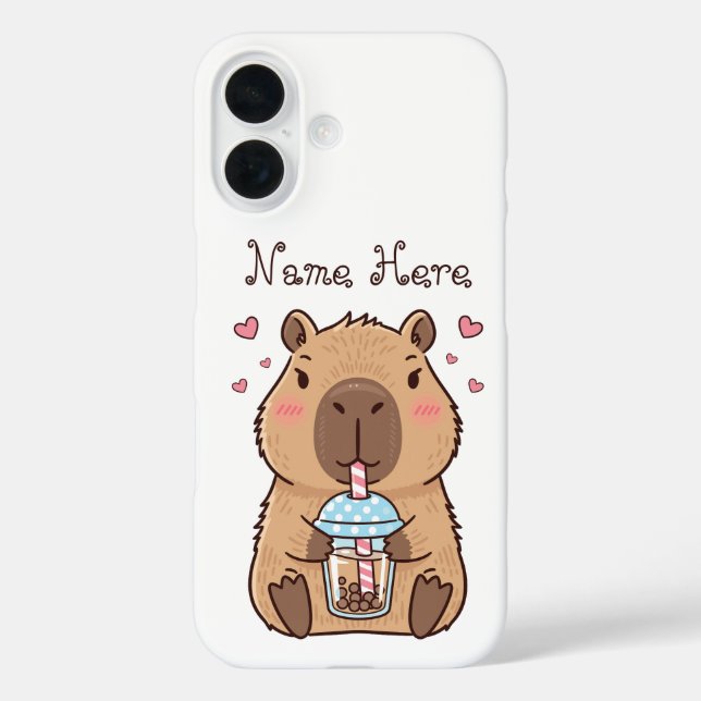 Funda iPhone 16 Cute Capybara Sipping Boba Tea (Reverso )