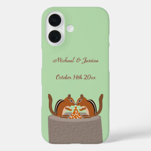 Funda iPhone 16 Cute Chipmunks Personalizado de la boda de otoño