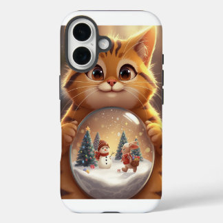 Funda iPhone 16 Cute Christmas Cat Snow Globe iPhone Case