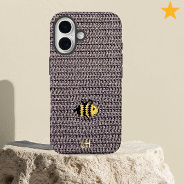Funda iPhone 16 Cute Cozy Crochet Bee Yarn Custom Name Initials