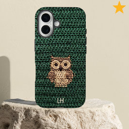 Funda iPhone 16 Cute Cozy Crochet Owl Yarn Custom Name Initials