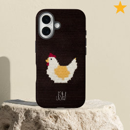 Funda iPhone 16 Cute Crochet Chicken Custom Initials Monogram  