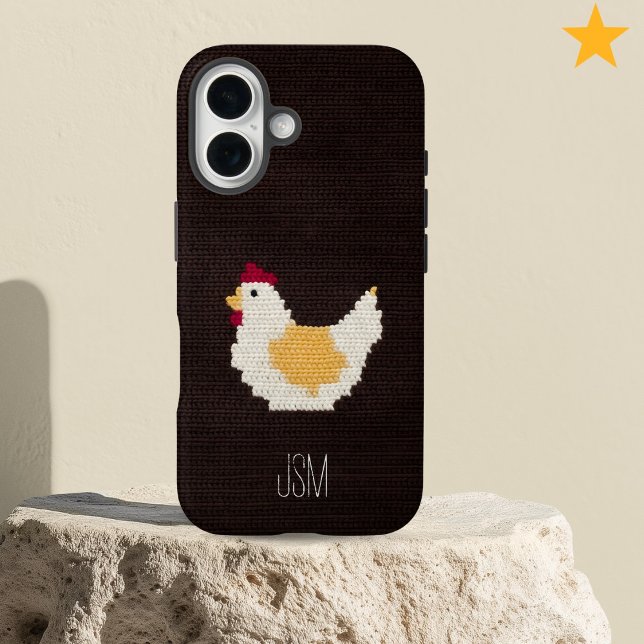 Funda iPhone 16 Cute Crochet Chicken Custom Initials Monogram   (Subido por el creador)