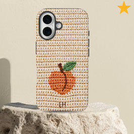 Funda iPhone 16 Cute Crochet Peach Fruit Yarn Custom Name Initials