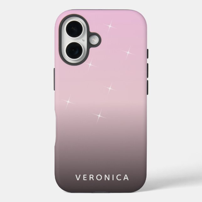 Funda iPhone 16 Cute Feminine Pink Black Ombre Personalized (Reverso )