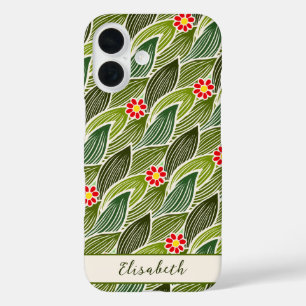 Funda iPhone 16 Cute Groovy Hippie Rojo Daisy Floral Patrón