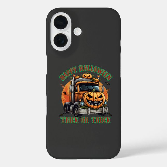 Funda iPhone 16 Cute Halloween Calabaza Camión Niños Festejando Fe (Reverso )