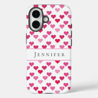 Funda iPhone 16 Cute Hearts Personalized Name