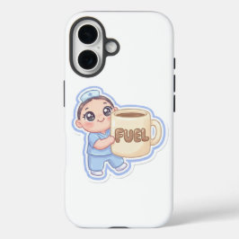 Funda iPhone 16 Cute Kawaii Chibi Nurse Giant Coffee Fuel