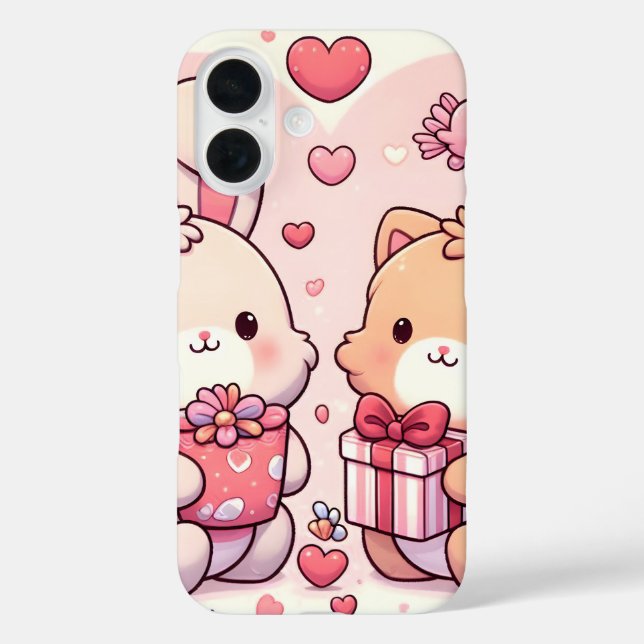 Funda iPhone 16 Cute Kawaii Valentine Bunny Bear Love Gift (Reverso )