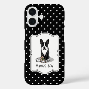 Funda iPhone 16 Cute Mama's Boy Boston Terrier (negro)