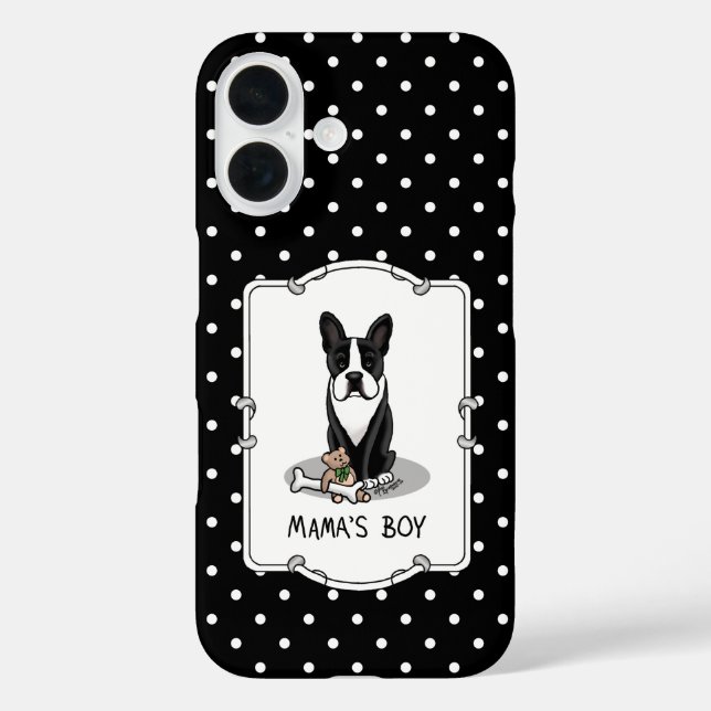 Funda iPhone 16 Cute Mama's Boy Boston Terrier (negro) (Reverso )