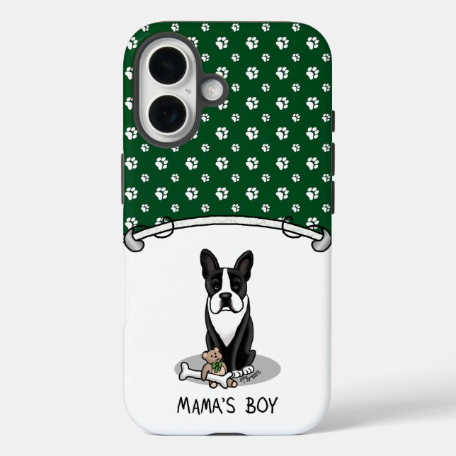 Funda iPhone 16 Cute Mama's Boy Boston Terrier (negro) (Reverso )