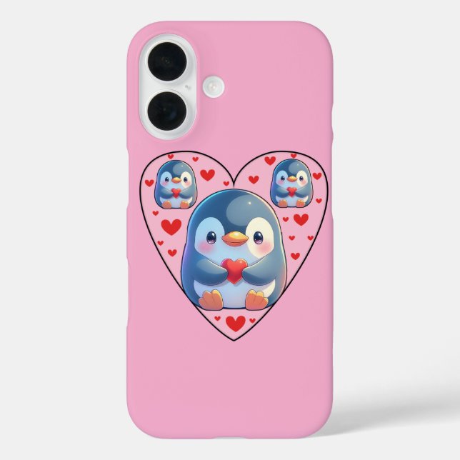 Funda iPhone 16 Cute Penguin Love Heart iPhone 16 Case (Reverso )