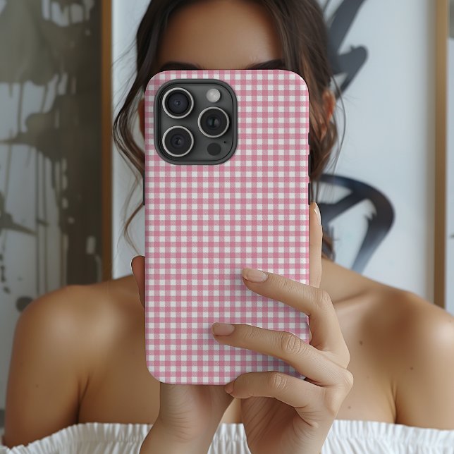 Funda iPhone 16 Cute Pink Gingham Pattern  (Subido por el creador)