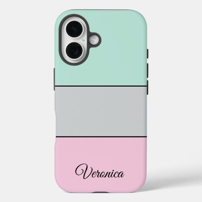 Funda iPhone 16 Cute Pink Grey Teal Personalized Phone (Reverso )