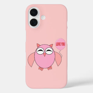 Funda iPhone 16 Cute Pink Love You Owl iPhone Case