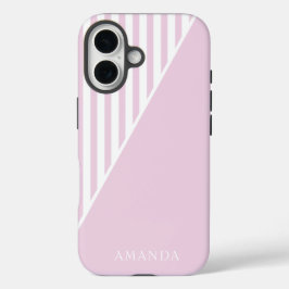 Funda iPhone 16 Cute Pink Striped Personalized Name