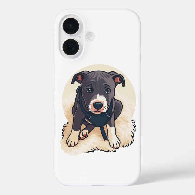 Funda iPhone 16 Cute Pitbull Puppy Dog Cartoon Design (Reverso )