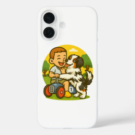 Funda iPhone 16 Cute Puppy and Kid Playtime