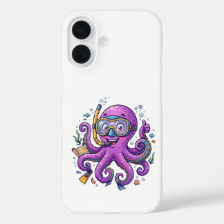 Funda iPhone 16 Cute Purple Octopus Treasure Hunter