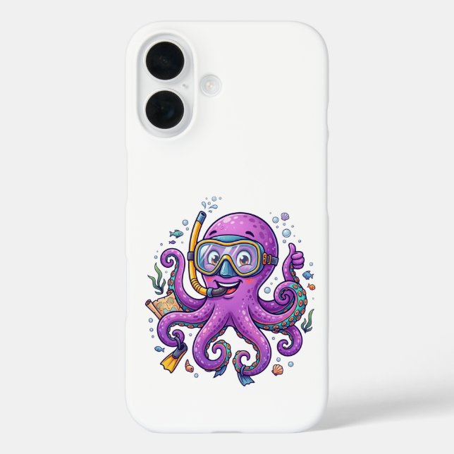 Funda iPhone 16 Cute Purple Octopus Treasure Hunter (Reverso )