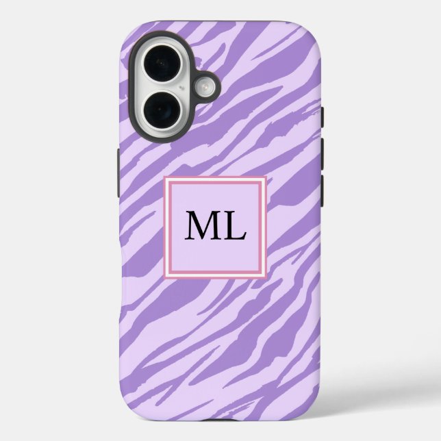 Funda iPhone 16 Cute Purple Zebra Pattern Personalized Initial (Reverso )