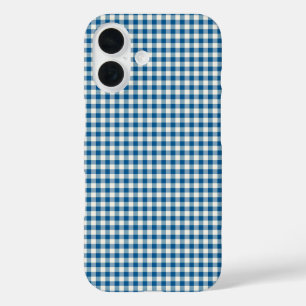 Funda iPhone 16 Cute retro Navy Blue Gingham Plaid Pattern