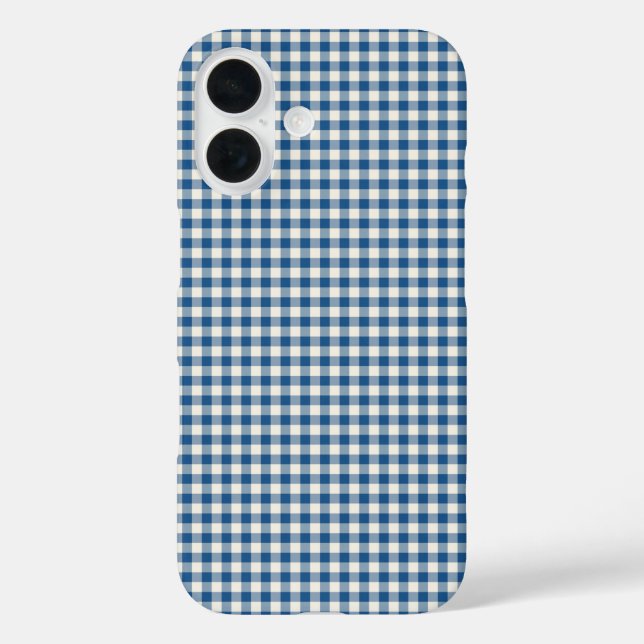 Funda iPhone 16 Cute retro Navy Blue Gingham Plaid Pattern (Reverso )