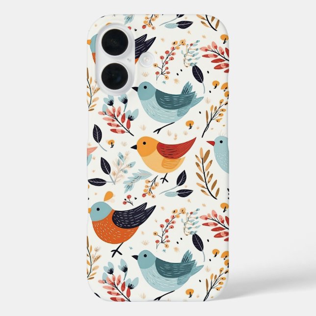 Funda iPhone 16 Cute Scandinavian Bird Folk Art Nature (Reverso )