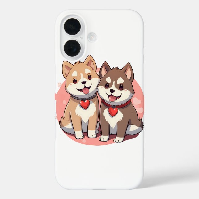Funda iPhone 16 Cute Shiba Inu Pareja de Perro Enamorada (Reverso )