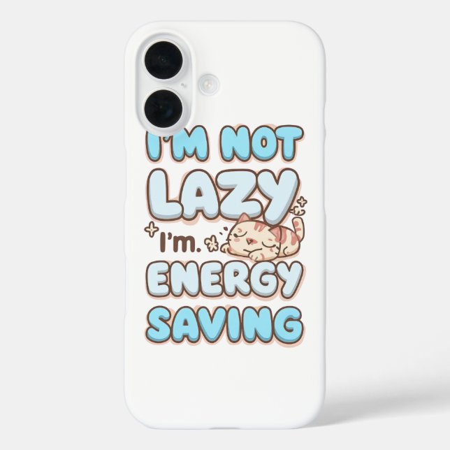 Funda iPhone 16 Cute Sleepy Cat "Energy Saving" Quote (Reverso )