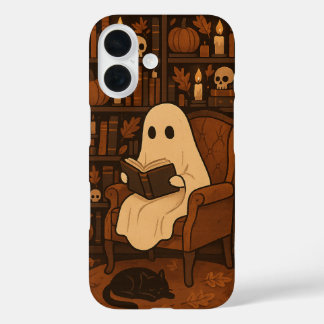 Funda iPhone 16 Cute Spooky Library, Autumn Reading Ghost