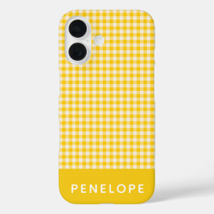 Funda iPhone 16 Cute Vintage Yellow Gingham Plaid Personalizado