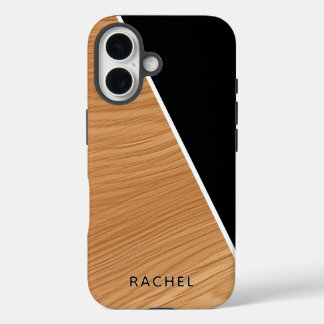 Funda iPhone 16 Cute Wood and Black Personalized 