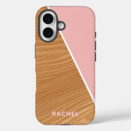 Funda iPhone 16 Cute Wood and Pink Personalized