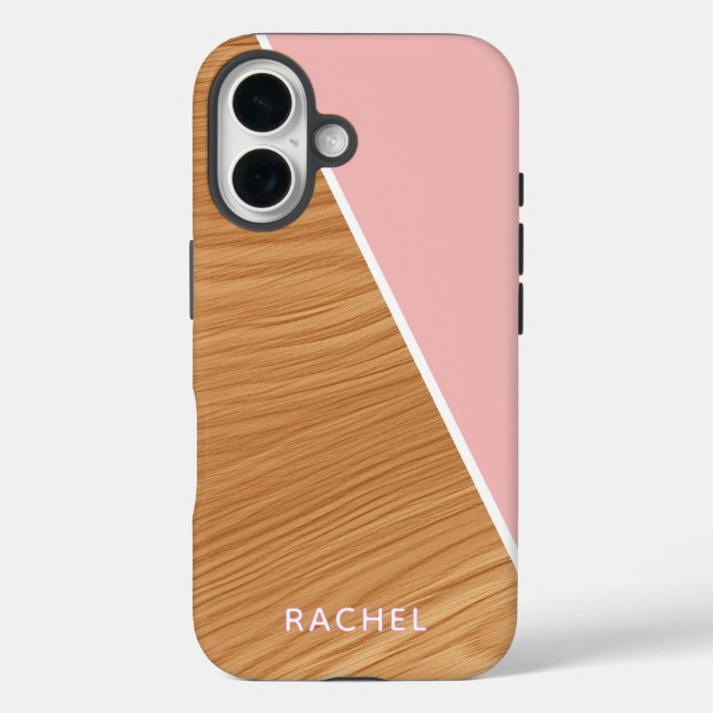 Funda iPhone 16 Cute Wood and Pink Personalized  (Reverso )