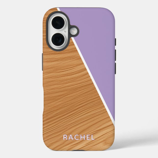 Funda iPhone 16 Cute Wood and Purple Personalized  (Reverso )