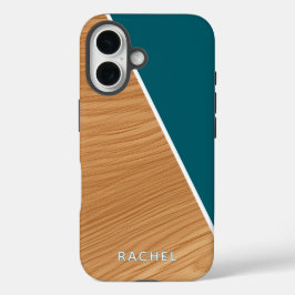 Funda iPhone 16 Cute Wood and Teal Personalized