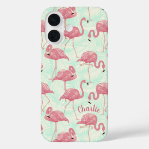 Funda iPhone 16 Cuto Flamingo patrón de nombres personalizados cas