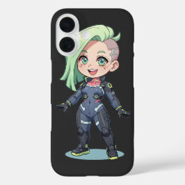 Funda iPhone 16 Cyberpunk Chibi Girl Green Hair