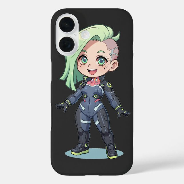 Funda iPhone 16 Cyberpunk Chibi Girl Green Hair (Reverso )
