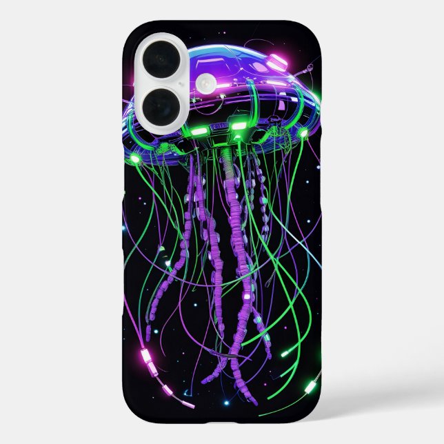 Funda iPhone 16 Cyberpunk Neon Jellyfish art (Reverso )