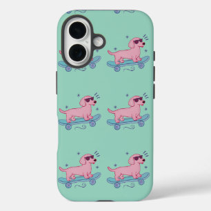 Funda iPhone 16 Dachshund genial en monopatín Arte divertido de