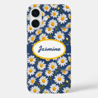 Daisies blancos en inglés sobre azul
